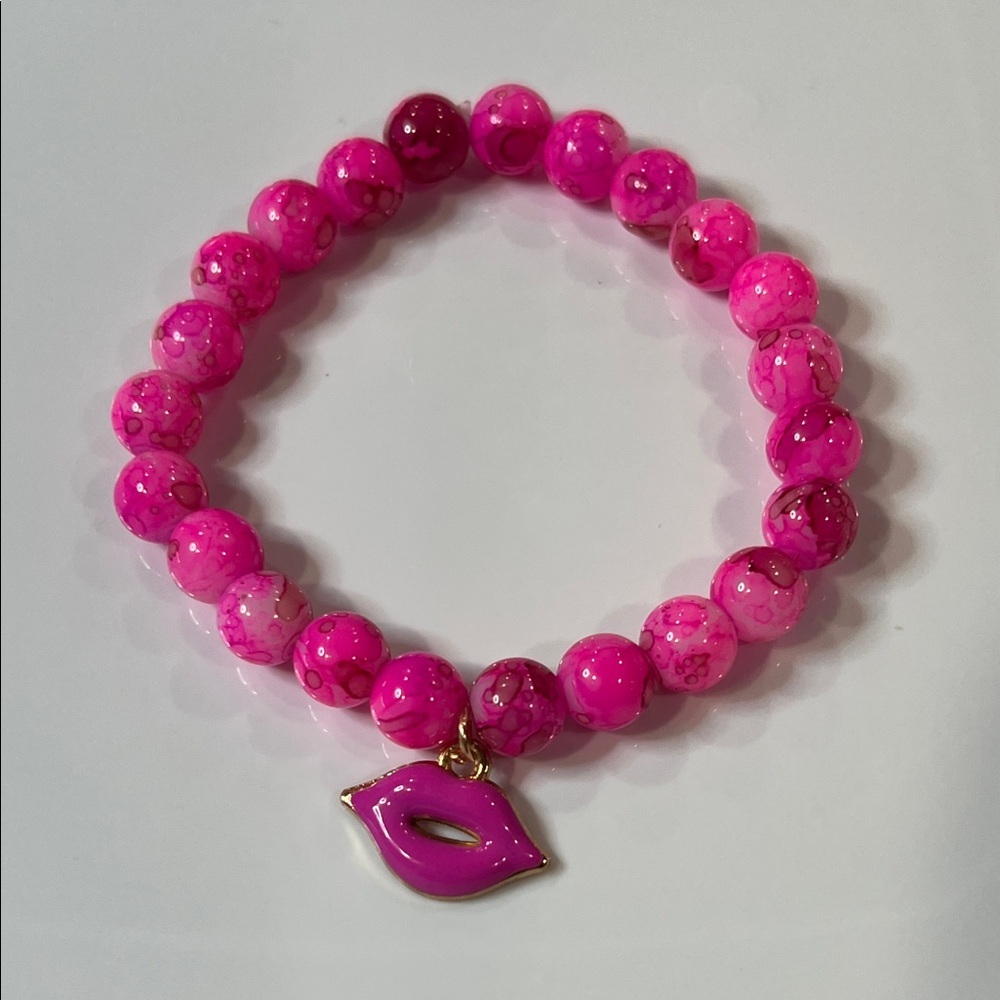 Pink Beaded Lips Charm Bracelet | Y2K Cute Girly Jewelry Coquette Aesthetic